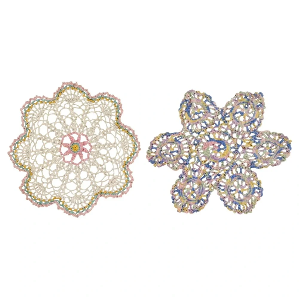 Vintage Set of 2 Crochet Table‎ Doily 10
